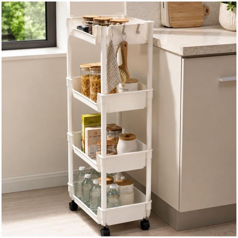 Carrito Organizador Crema Multiusos 4 Niveles con Ruedas 84x29x22cm