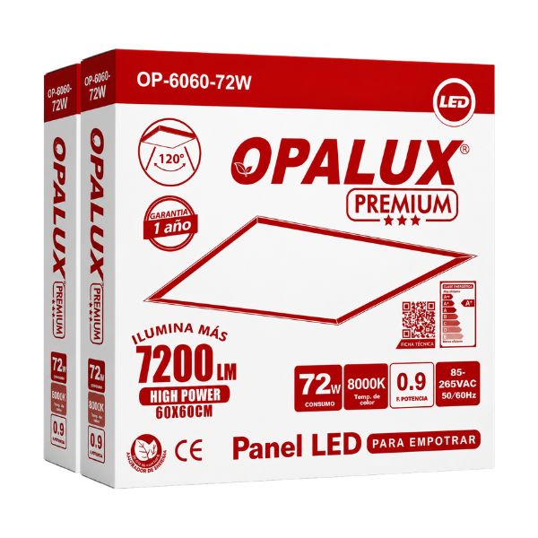 Panel LED Opalux Empotrable Premium 72W 60x60 – Set de 4 Unidades