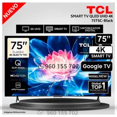 TCL - Televisor TCL 75 pulgadas QLED 75T6C Smart TV UHD 4K Google TV - Modelo NUEVO