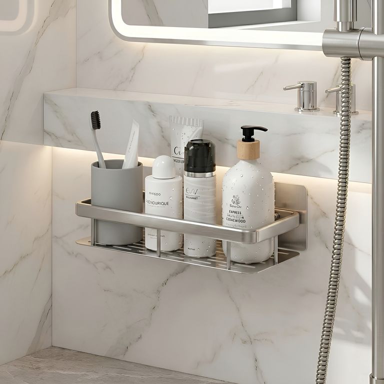 Repisa Premium Organizador De Baño y Ducha De Aluminio Con Adhesivo Extra Resistente