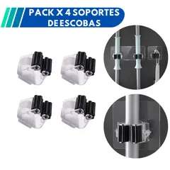GENERICO - Pack x4 Soporte Organizador Adhesivo Multiusos para Escoba y Trapeador - Negro