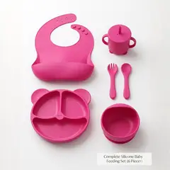 ALKALINE CARE - Platos de Silicona para Bebé  Set de Cubiertos Antideslizante