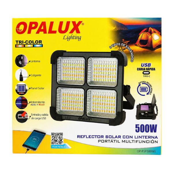 Reflector Lampara Solar Recargable Portatil Opalux 500W