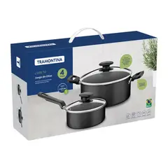 TRAMONTINA - JUEGO DE OLLAS DE COCINA DE ALUMINIO LORETO CON TAPA X 4 PIEZAS 24 CM-18 CM