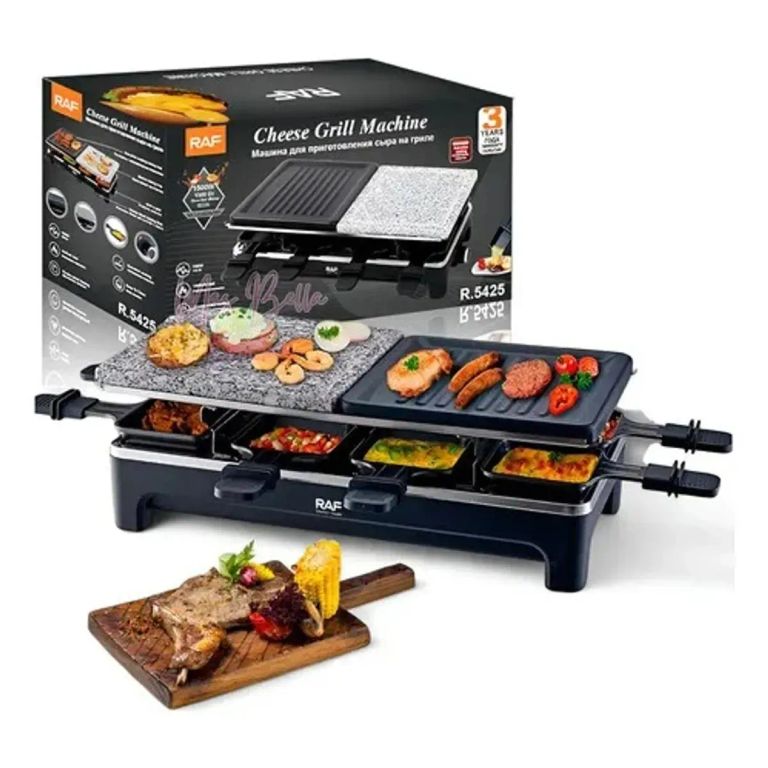 PARRILLA ELECTRICA MUTIFUNCIONAL CON PLANCHA DE PIEDRA Y MINI SARTENES 2 NIVELES RAF 1500W COD 5425