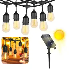 GENERICO - LUCES GUIRNALDA CON PANEL SOLAR 10 METROS Y 20 FOCOS LUZ CALIDA