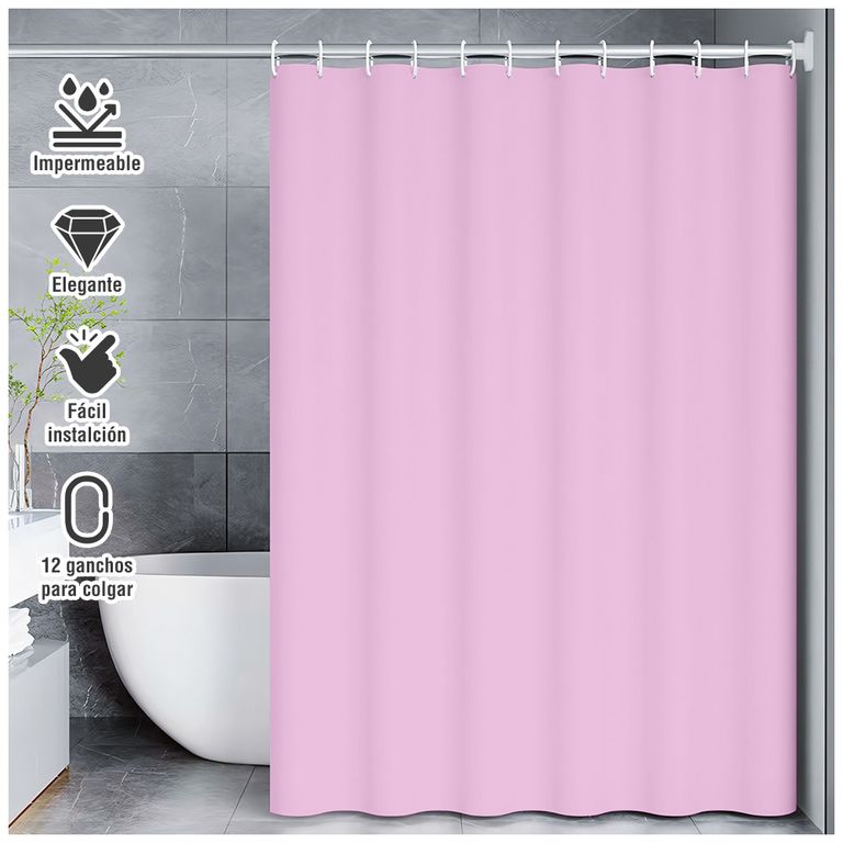 Cortina de Baño Moderna Impermeable Rosado U11....