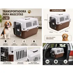 GENERICO - Transportadora para Mascotas Kennel L60 - Marrón con Blanco