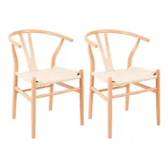ANYHOGAR - Pack 2 Sillas Comedor Novahus Wishbone Natural Beige