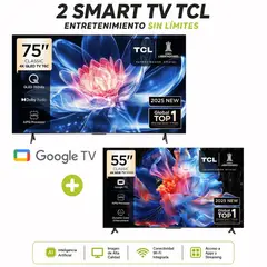 TCL - Televisor TCL 75 4K QLED T6C + TV TCL 55 4K HDR 55V6C Google TV
