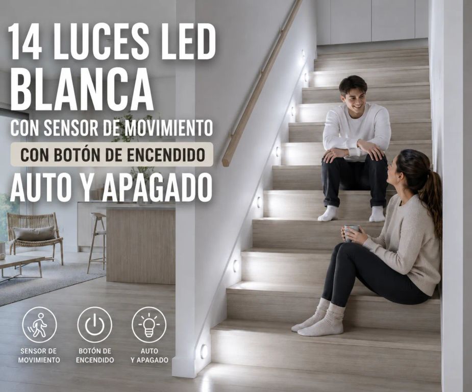 PACK 14 FOCOS SENSOR LAMPARA LINTERNA LUZ LED BLANCA RECARGABLE