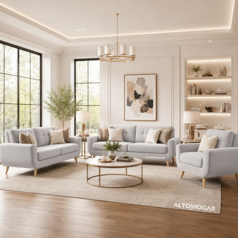 Juego de Sala 3 2 1 Karime Gris Claro Tapiz Antifluido