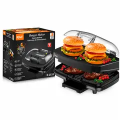 RAFF - Máquina Eléctrica Para Hamburguesas RAF 1000W  Burger Maker Antiadherente Doble Cocción