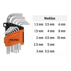 Truper - Juego de 13 llaves Hexagonales llave allen mm