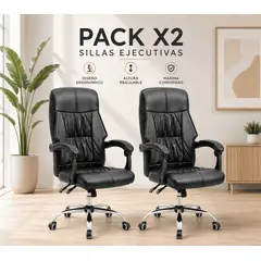 GENERICO - PACK X2 SILLAS EJECUTIVAS GERENCIALES ERGONÓMICAS RECLINABLES CUERO PU