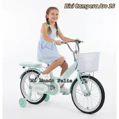 BABY KING - Bicicleta Campera para Niña Aro 16 con Canasta Verde Pastel