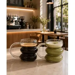 GENERICO - 6 TAZAS DE VIDRIO BOROSILICATO DISEÑO MODERNO  450ML