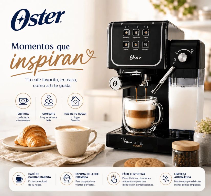 Cafetera Oster Prima Latte Touch BVSTEM6801M Con Bomba Italiana Compatible Cappuccino Latte Espresso