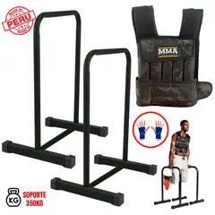 HOLGU - Barra Paralela Fondos + Chaleco 20kg Camuflado + Guantes Gym