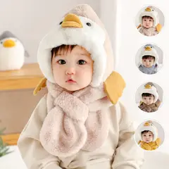GENERICO - Gorro y Chalina Infantil Afelpado Pingüino para Niño y Niña Amarillo