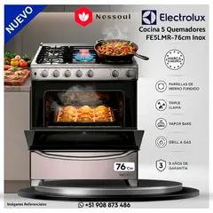 Electrolux - Cocina Electrolux 5 hornillas 76 cm Inox FE5LMR - Modelo Nuevo