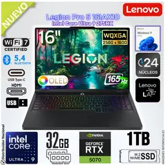 LENOVO - Laptop Gamer Lenovo LEGION PRO 5 16IAX10 Intel® Core™ Ultra 9 275HX GeForce RTX™ 5070 32GB RAM 1TB SSD - 83F3000HUS