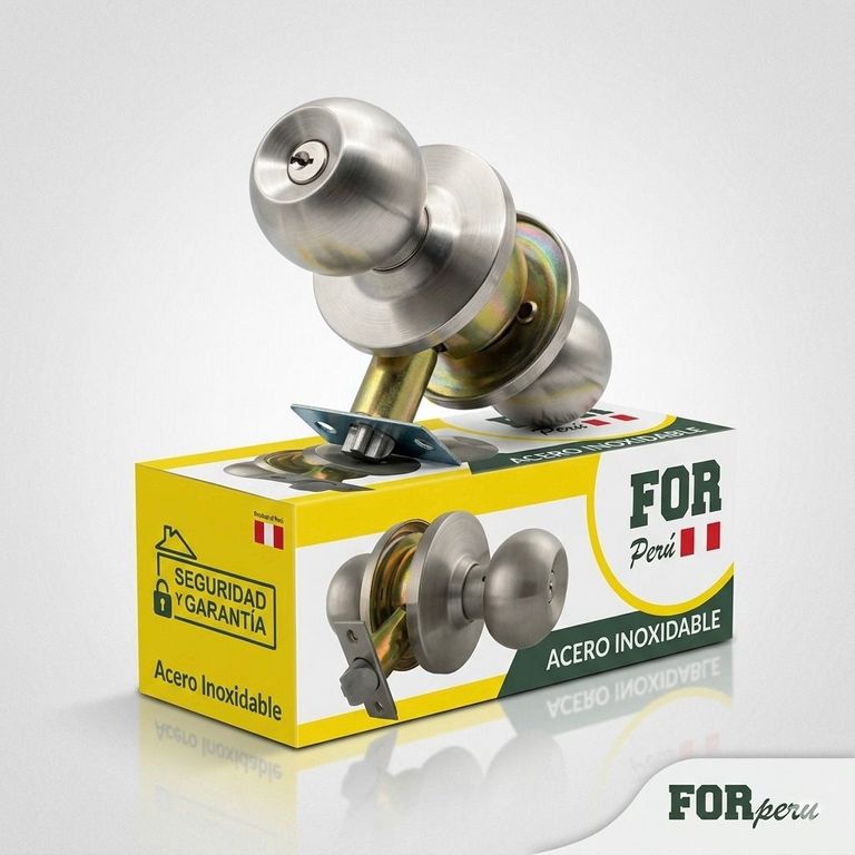 CHAPA CERRADURA DE POMO ACERO INOXIDABLE PARA DORMITORIO CON LLAVE- FACIL DE INSTALAR