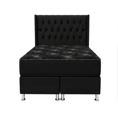 GENERICO - Combo Dormitorio Morfeo Cama King Capitoné Premium + Colchón Ortopédico  NEGRO