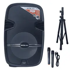 BATBLACK - Parlante  Amplificado de 15 Pulgadas Batbalck BT-1501BAT  con tripode y 2 Microfonos