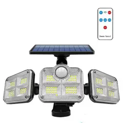 GENERICO - Lampara Reflector para Exteriores Triple Cabezal Panel Solar Sensor de Movimiento