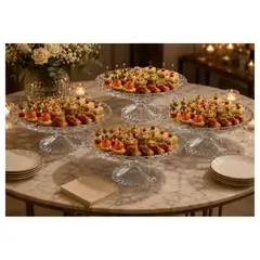 GENERICO - Set de Frutero de Vidrio o Porta Bocaditos x4 UND Labrado con Pedestal