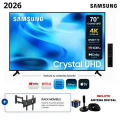 SAMSUNG - Televisor Samsung Smart TV 70" Crystal UHD 4K UN70U8000HGXPE - Nuevo 2026 + Rack + Antena
