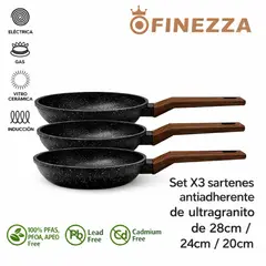 FINEZZA - FINEZZA - SET X3 SARTENES DE ULTRAGRANITO ANTIADHERENTE DE 28-24-20 CM