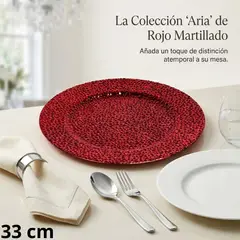 Ichimatsu - Set de 6 Piezas de Plato base de Plástico Navidad Brillos Rojo 33 cm (13”)