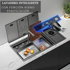 FRATELLI - Lavadero Inteligente Multifuncional Hydro Purificación Nano Black Premium con Mezcladora Digital