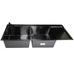 FRATELLI - Lavadero Doble Poza Premium Negro con Porta Cuchillos y Dispensador