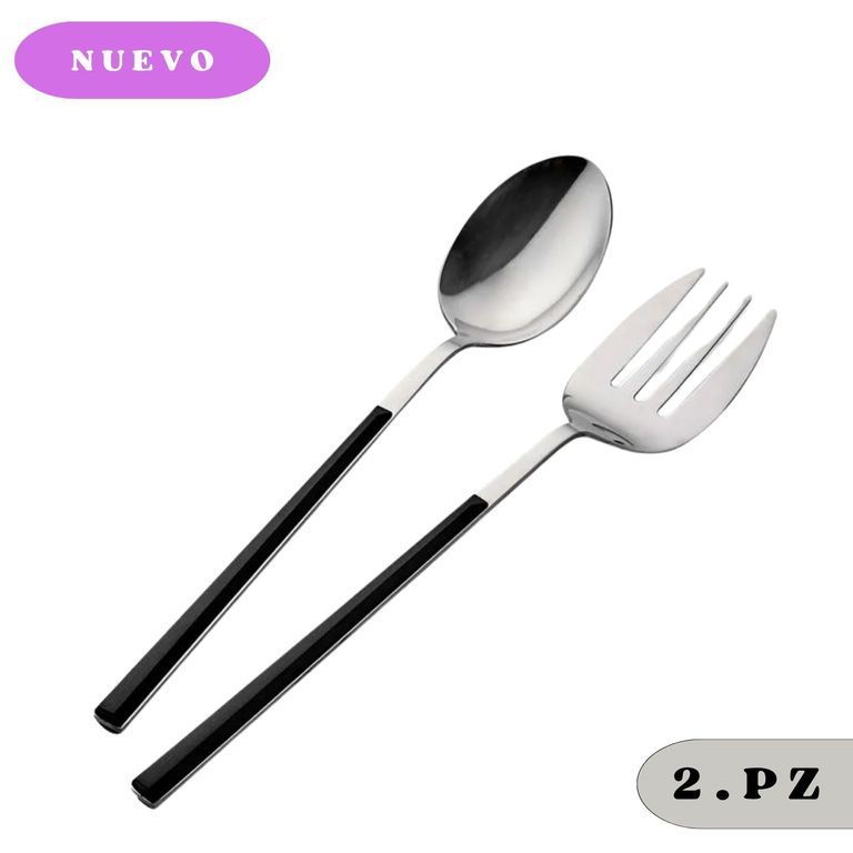 Juego de Cubiertos para Ensalada con Mango Negro 2.5 mm - 2 Piezas.