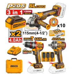 INGCO TOOLS - KIT 3 HERRAMIENTAS INGCO PERCUTOR 66NM + AMOLADORA 1200W + LLAVE DE IMPACTO 405NM CKLI20358
