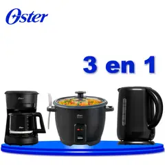 OSTER - Combo Oster: Olla Arrocera 1.8L + Hervidor 1.7L + Cafetera 5 Tazas Negra.