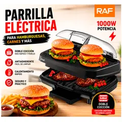 RAFF - Parrilla Eléctrica RAF Grill Para Hamburguesas Antiadherente 1000W