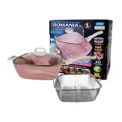 GENERICO - Sartén Cuadrado Antiadherente 28 cm con Tapa de Vidrio Templado Rosado