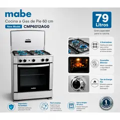 Mabe - Cocina Mabe CMP6012AG0 a Gas de Pie 60 cm 4 Quemadores Silver