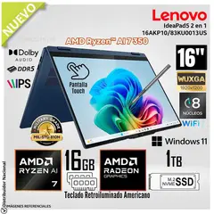 LENOVO - Laptop Lenovo IdeaPad 5 2en 1 16AKP10 AMD Ryzen AI 7 350 16GB RAM 1TB SSD 16" WUXGA TouchScreen - 83KU0013US