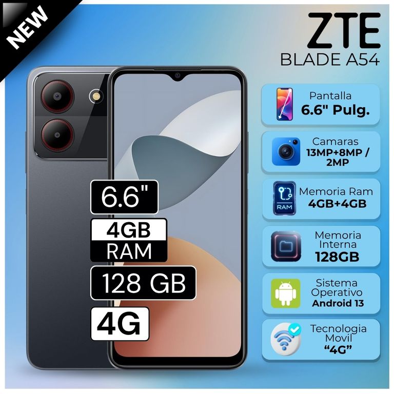 Celular ZTE Blade A54 6.6" Pulg. 4GB RAM 128GB Android 13 - Gris