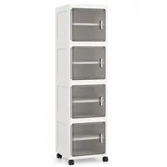 INSPIRA MARKET - Organizador Modular de Plástico 4 Niveles con Ruedas y Puerta Ahumada