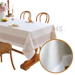 OEM - Mantel Bordado Floral Rectangular Beige y Blanco 150x250 cm con Diseño Floral Beige