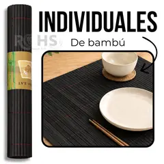 OEM - Set 6 Individuales Rectangulares De Bambú Negro 42x30 cm Enrollables Para Mesa Comedor