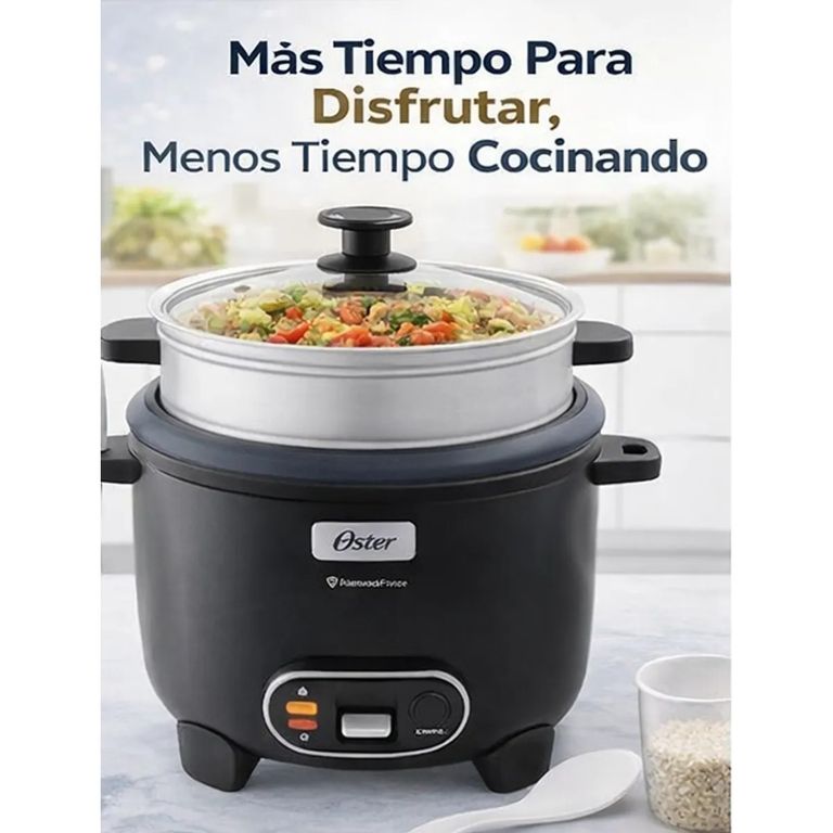 Arrocera Oster 15 Tazas 3 en 1 con Sofrito y Vaporera - Antiadherente DiamondForce CKSTRC15DFBLK