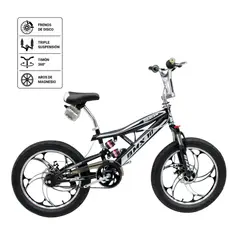 GENERICO - Bicicleta BMX Aro 20 Bikekam Triple Suspensión y Frenos de Disco Negro con Gris