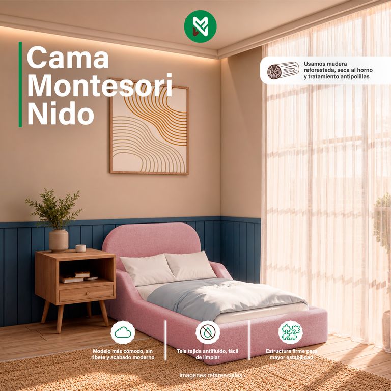 Cama Montesori Nido Rosa 1.5 Plazas